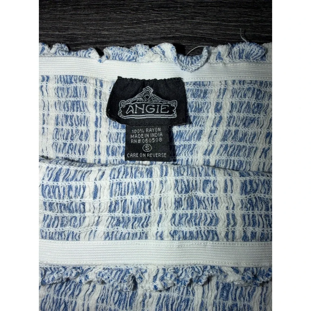 Angie Womens Blue White Striped Smocked Strapless Romper Ruffle Hem Size S - Picture 4 of 6